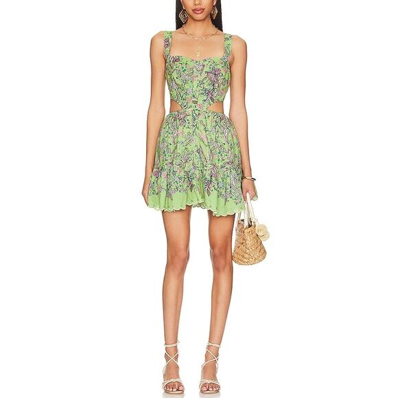 Hemant And Nandita 'Rhea' Green Linen Mini Dress Size M - Picture 1 of 5